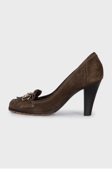 Suede high heels with embellishments