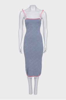A fitted grey dress in a signature print