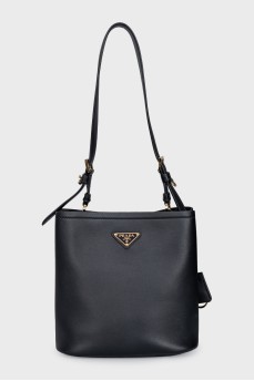 Black leather bucket bag