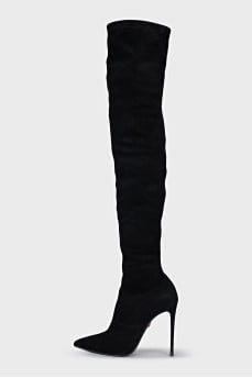 Black suede pointed toe over the knee boots