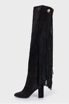 Suede over-the-knee boots with fringe