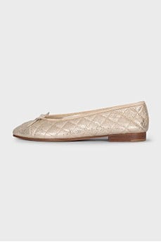 Quilted gold leather ballet flats