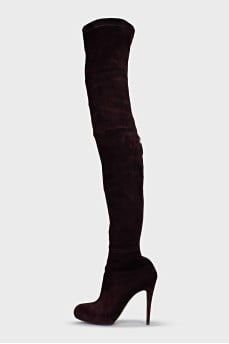 Brown suede stiletto heeled over-the-knee boots
