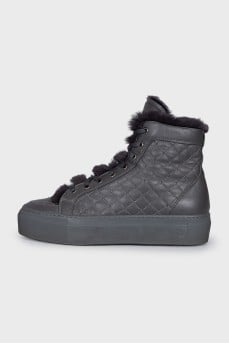 Gray leather boots with fur