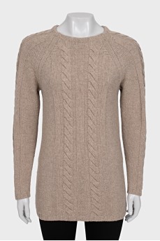 Straight-cut jumper with woven fabric