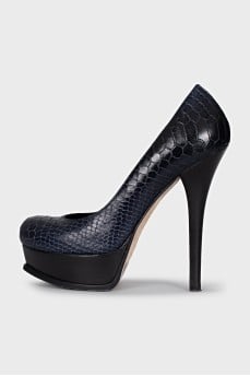 Blue leather high heel shoes