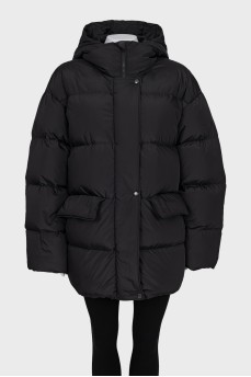 Black down jacket with adjustable waist