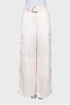 Satin wide-leg trousers with patch pockets
