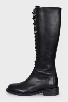 Black boots with a zipper and laces