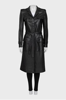 Leather coat with a belt