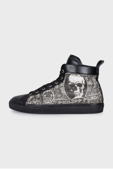 Men's black and white leather sneakers