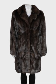 Straight cut sable fur coat with hooks