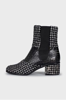 Leather and textile ankle boots with elastic bands