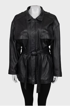 Long leather jacket with belt