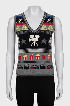 Wool vest with print