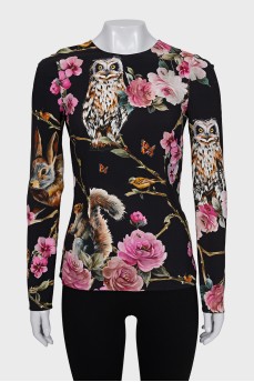 Collarless blouse with floral print