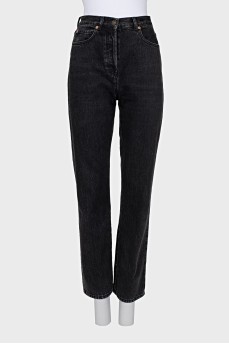 Black button-down jeans with embroidery