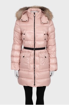 Pink down jacket with fur trim
