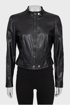 Leather jacket with elastic band