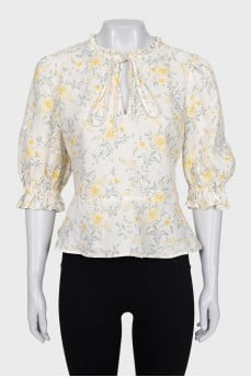 Linen blouse with floral print