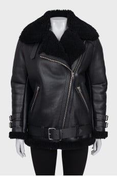 Insulated leather sheepskin coat