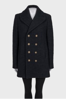 Double-breasted black coat