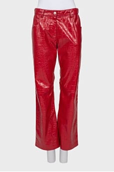 Red trousers with embossed leather