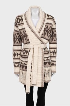 Knitted cardigan with a geometric print