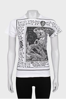 White T-shirt with black print