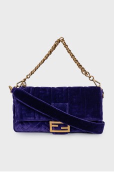 Velvet Baguette bag with gold logo