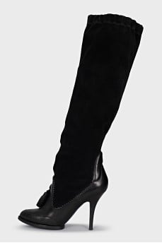 Leather and suede boots with tassels