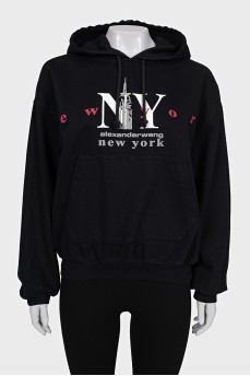 Denim hoodie with print