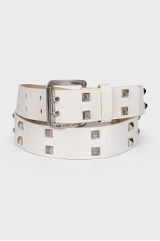 White leather belt with studs