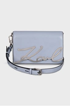 Blue leather bag with silver logo
