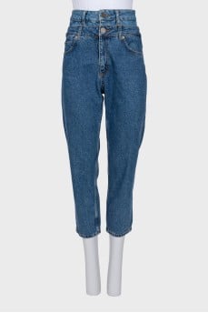 Double-waisted cropped jeans