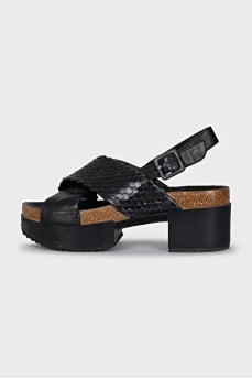 Black leather sandals with weave