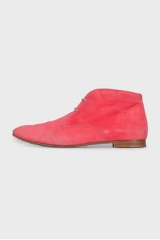 Pink suede lace-up boots