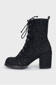 Textile lace-up boots with heels