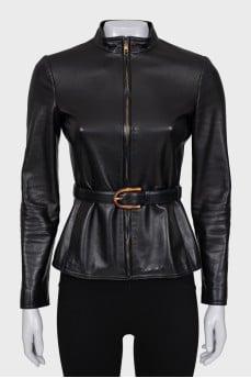 Black leather jacket with belt