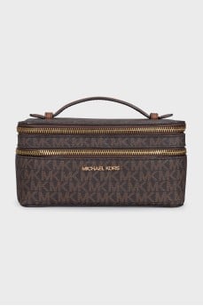 Brown cosmetic bag with zipper