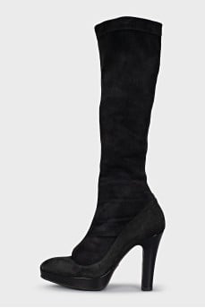 Suede slip-on heeled boots