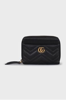 Quilted leather wallet with logo