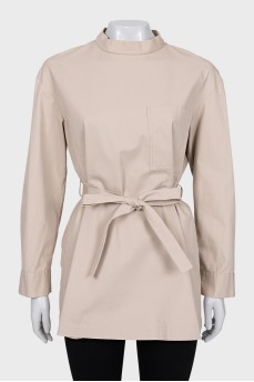 Beige blouse with belt