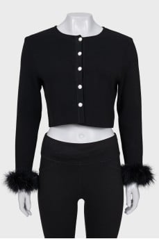 Cropped jacket with feathers