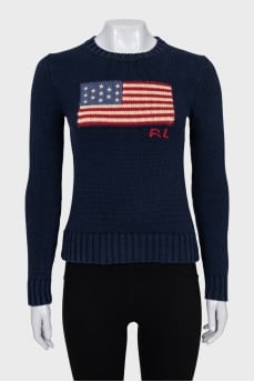 Blue jumper with signature print