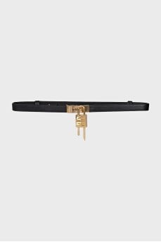 Narrow leather belt with a lock