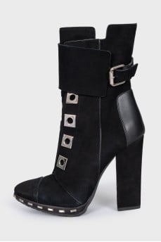 Suede ankle boots with silver decor