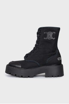 Black textile lace-up boots