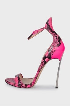 Black and pink animal print sandals