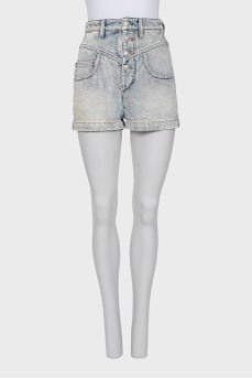 High-waisted button-down shorts